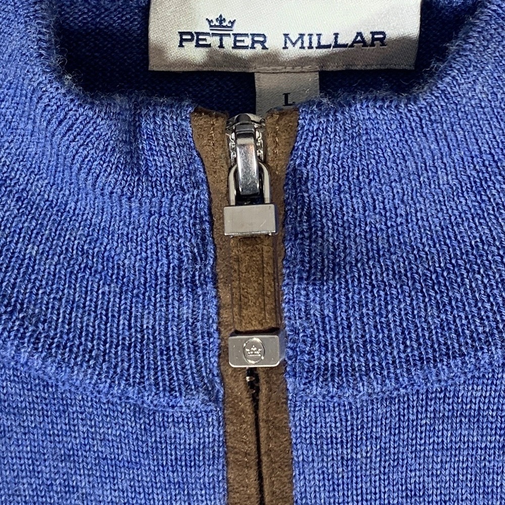 Peter Millar Sweater Men's Large Blue  1/4 Zip Merino Wool Golf Pullover - Picture 4 of 12